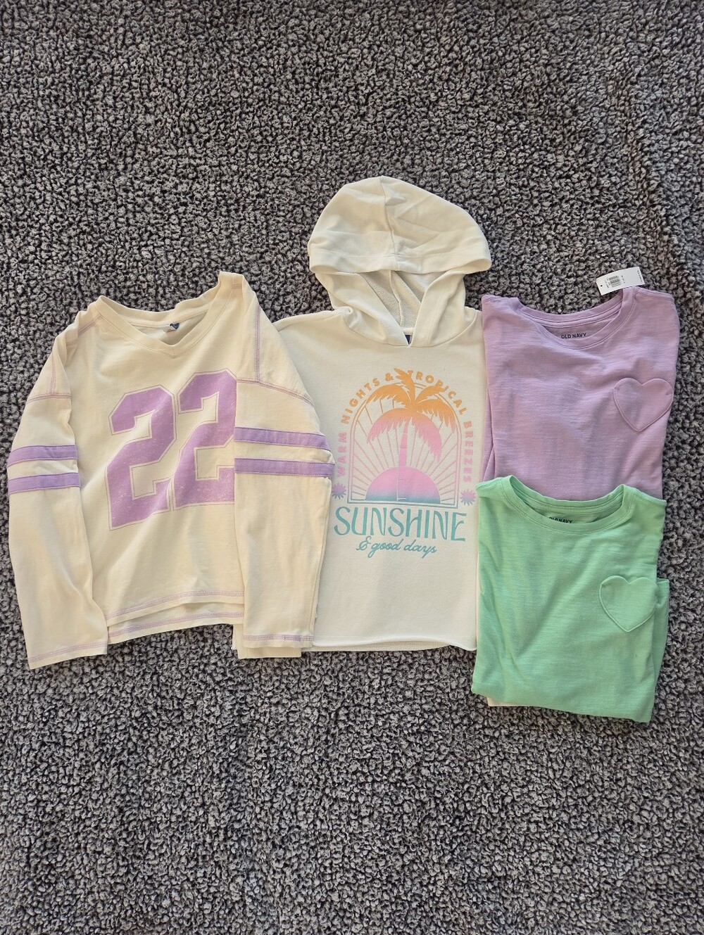 Old Navy Long Sleeve Tops Hoodie Tees Purple Grern Bundle Girls Size 10/12